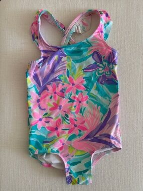 Lilly Pulitzer Girls' Floral One-Piece Swimsuit - Pink, Teal & Purple